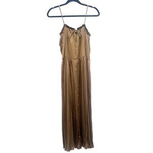 Zara gold green silk Midi Dress